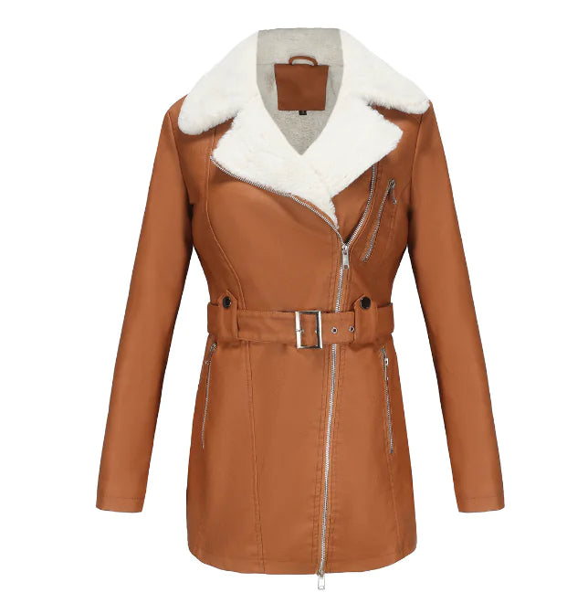 New Casual PU Slim Lamb Fleece Coat