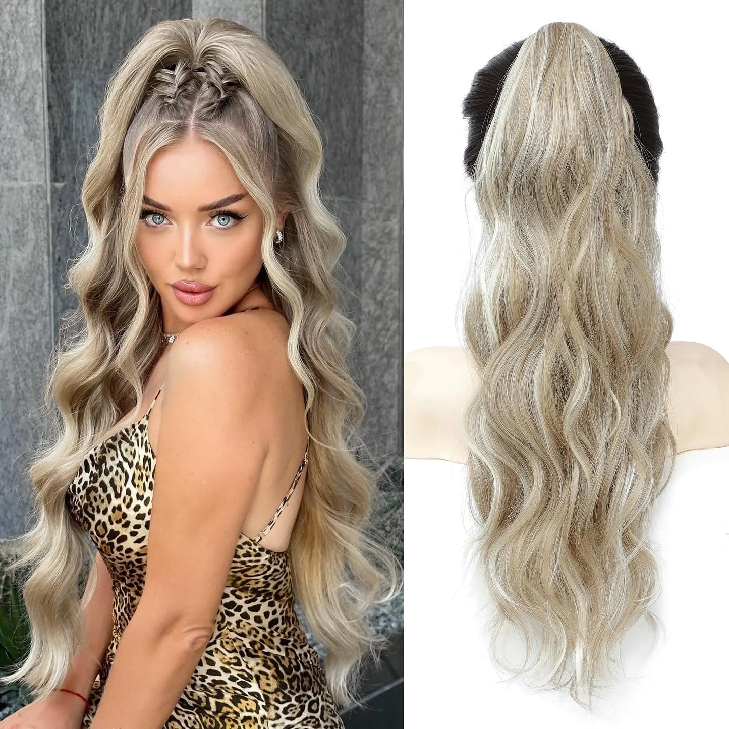 ISMELSA Honey Blonde Ponytail Extension 22 inch Claw Clip Ponytail Extensions For Women Long Curly Wavy Ponytail Hair Extensions Clip On Ponytail Synthetic Hair pieces (P24/60A)