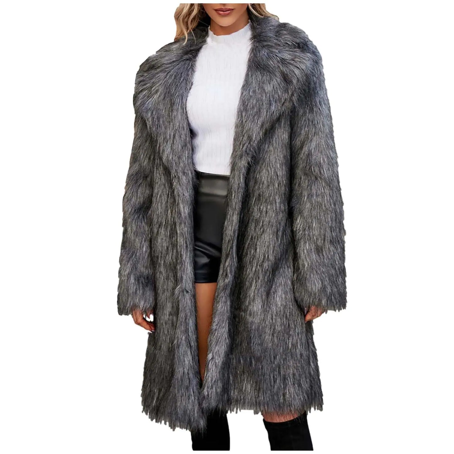 YMADREIG Womens Long Faux Fur Coat Oversized Loose Winter Jackets Trendy Luxury Trench Coat 2024 Open Front Lapel Outerwear