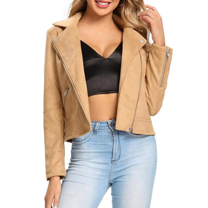 S P Y M Womens Faux Leather Jacket Moto Biker Suede Coat