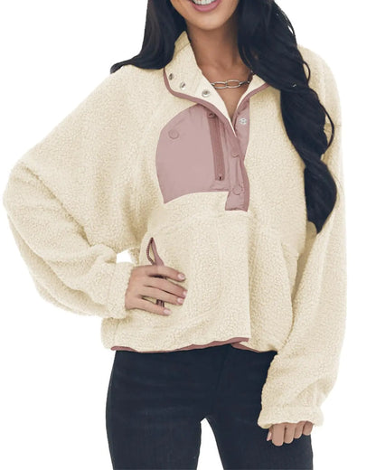 Ladmous Womens Oversized Sherpa Pullover Hoodie with Pockets Fuzzy Fleece Sweatshirt Fluffy Coat